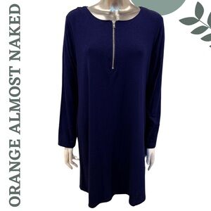 Navy Blue Casual Knit Tunic Top by Orange Almost Naked | 1/4 Zip Size L / XL